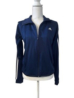adidas Navy Zip-Front Athletic Y2K Tricot 3-Stripes Track Jacket, Size M